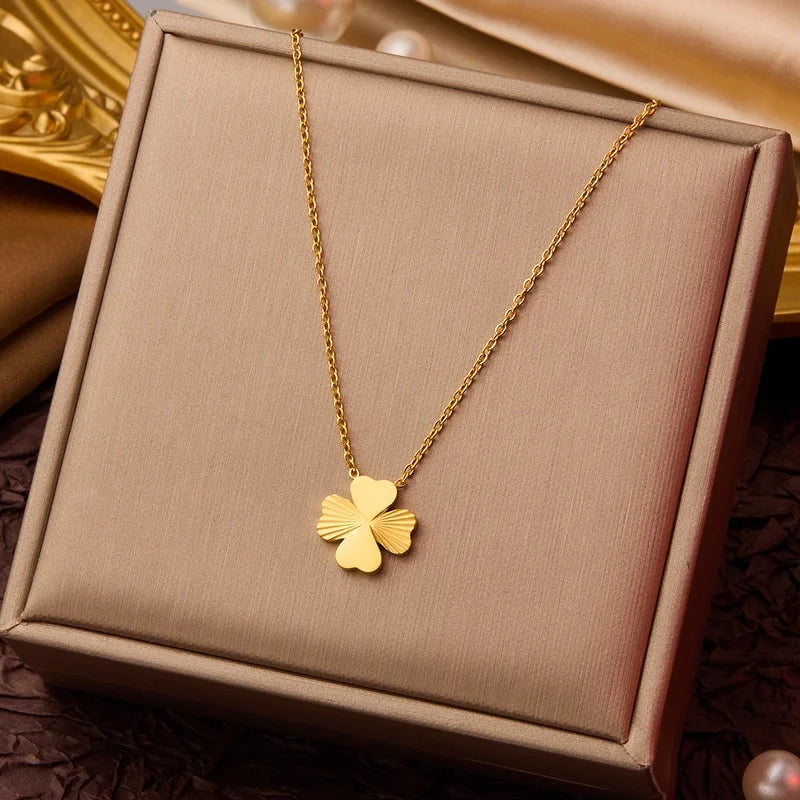 Goldiluxx Elegant Minimalist Geometric Flower Bow Knot Titanium Steel Plating Pendant Necklace