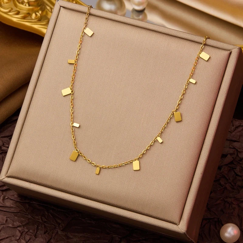 Goldiluxx Elegant Minimalist Geometric Flower Bow Knot Titanium Steel Plating Pendant Necklace