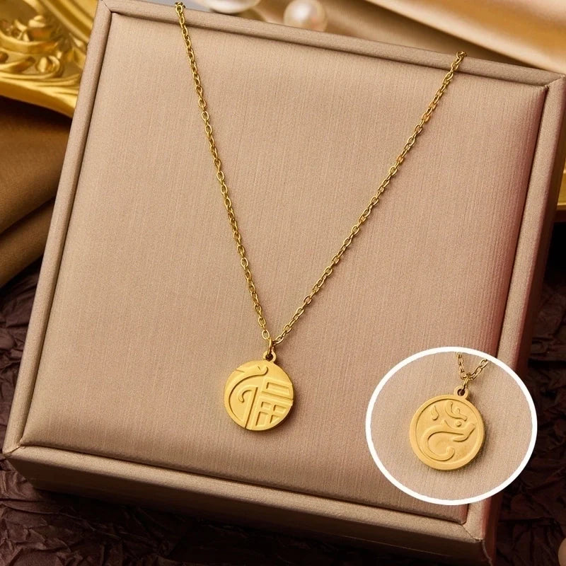 Goldiluxx Elegant Minimalist Geometric Flower Bow Knot Titanium Steel Plating Pendant Necklace