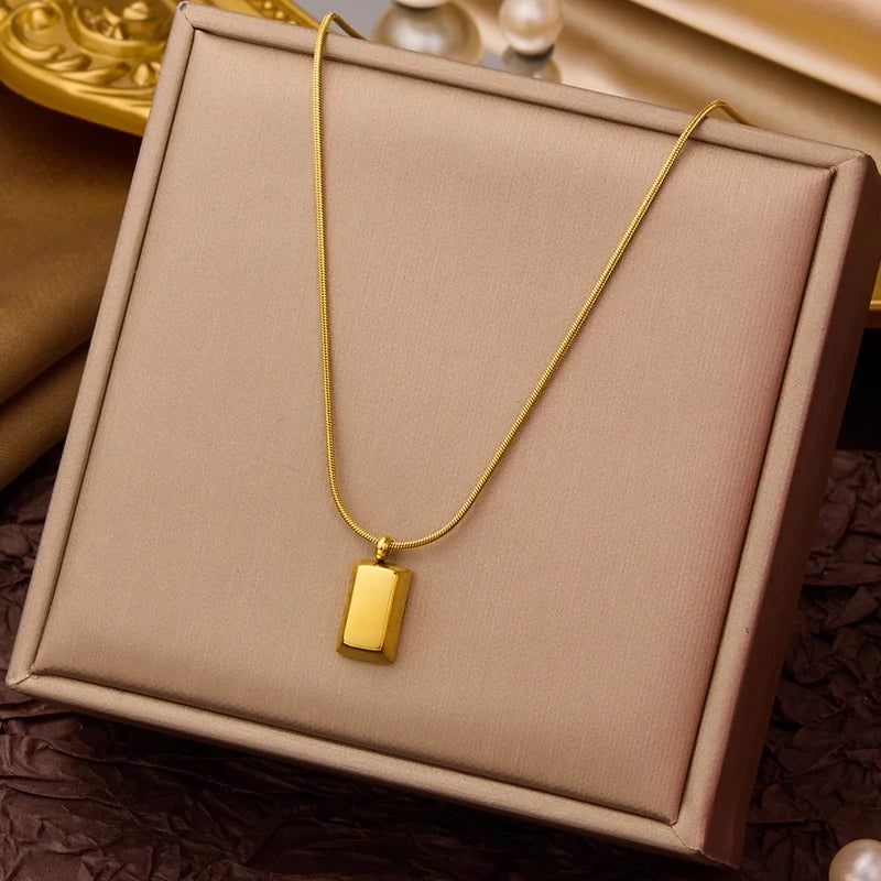Goldiluxx Elegant Minimalist Geometric Flower Bow Knot Titanium Steel Plating Pendant Necklace