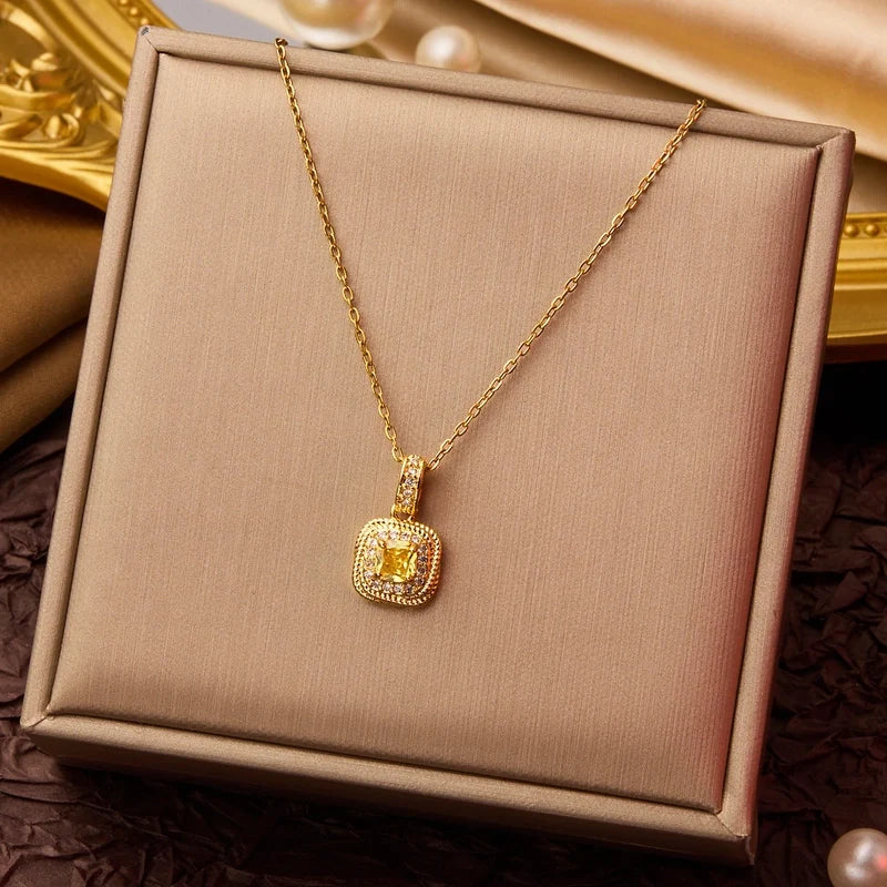Goldiluxx Elegant Minimalist Geometric Flower Bow Knot Titanium Steel Plating Pendant Necklace