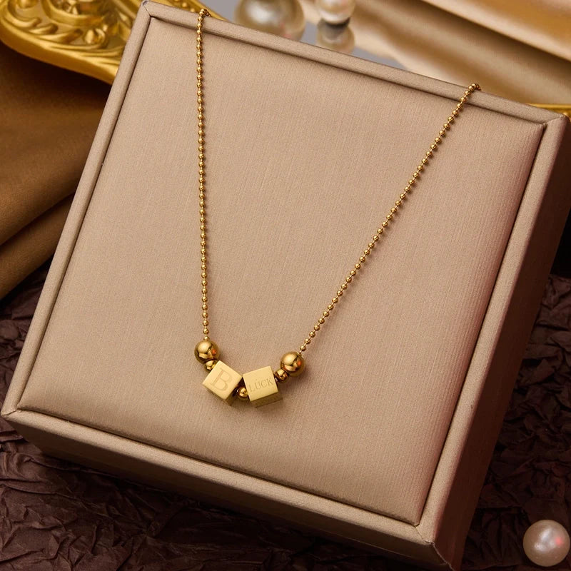Goldiluxx Elegant Minimalist Geometric Flower Bow Knot Titanium Steel Plating Pendant Necklace