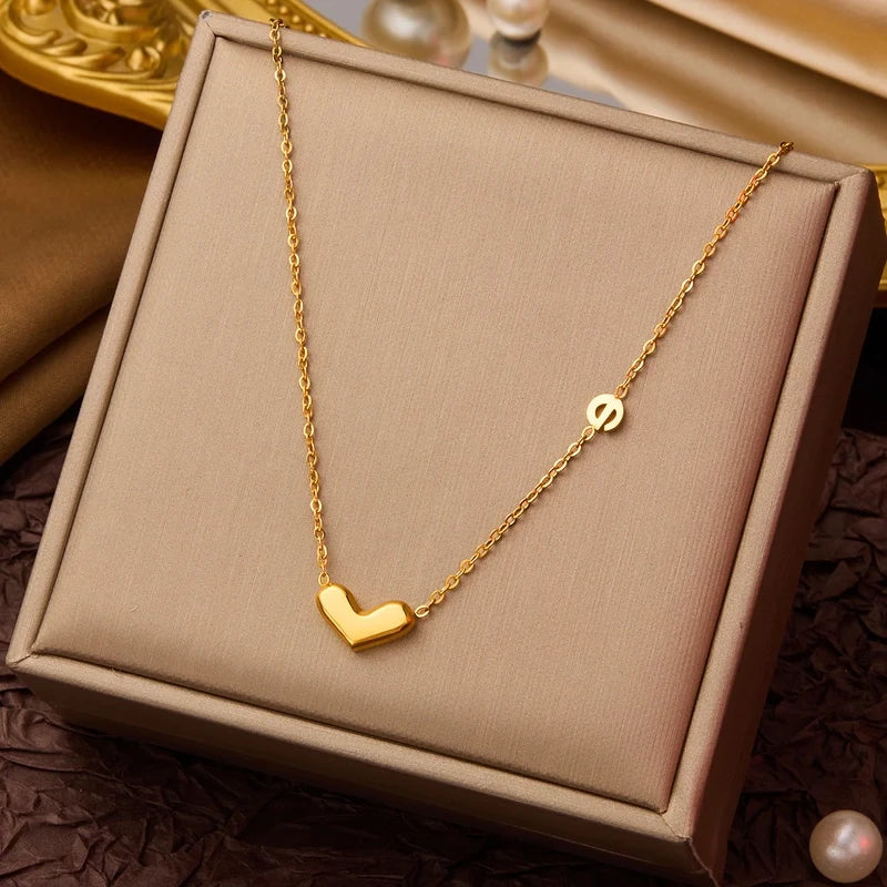 Goldiluxx Elegant Minimalist Geometric Flower Bow Knot Titanium Steel Plating Pendant Necklace