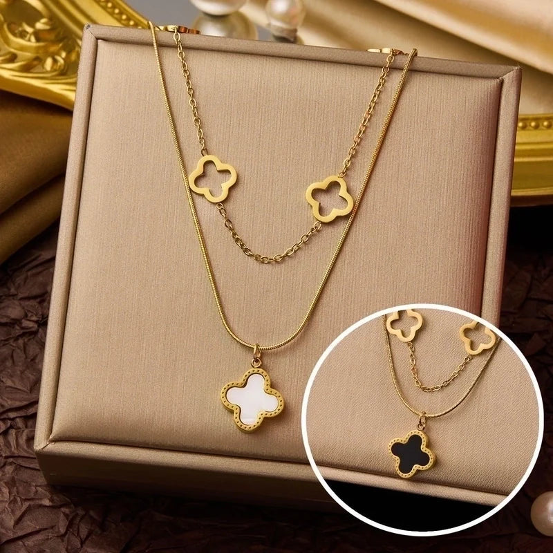 Goldiluxx Elegant Minimalist Geometric Flower Bow Knot Titanium Steel Plating Pendant Necklace