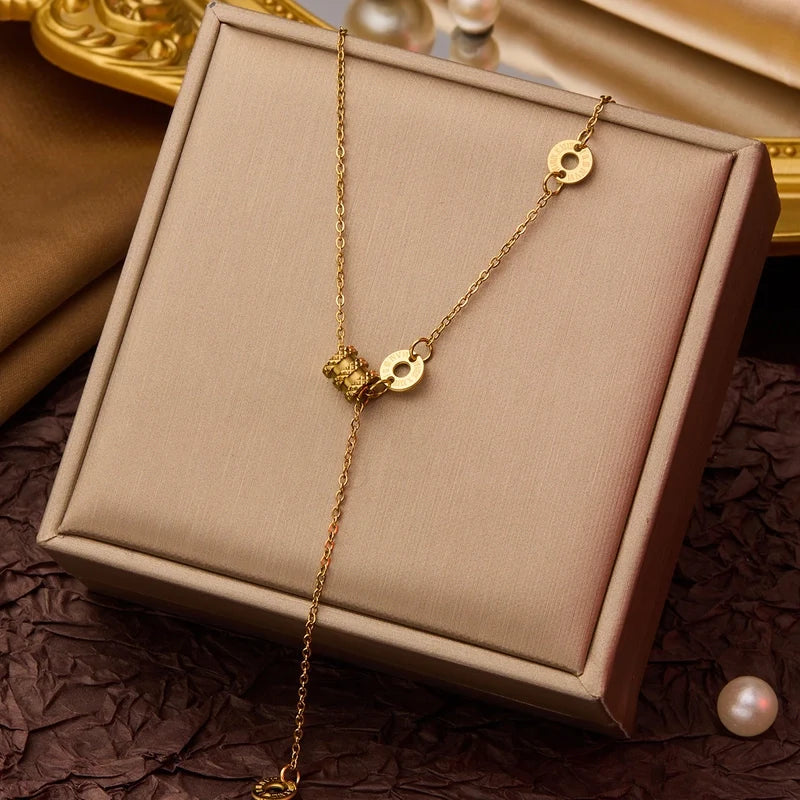 Goldiluxx Elegant Minimalist Geometric Flower Bow Knot Titanium Steel Plating Pendant Necklace