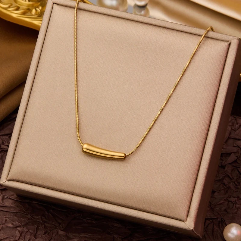Goldiluxx Elegant Minimalist Geometric Flower Bow Knot Titanium Steel Plating Pendant Necklace