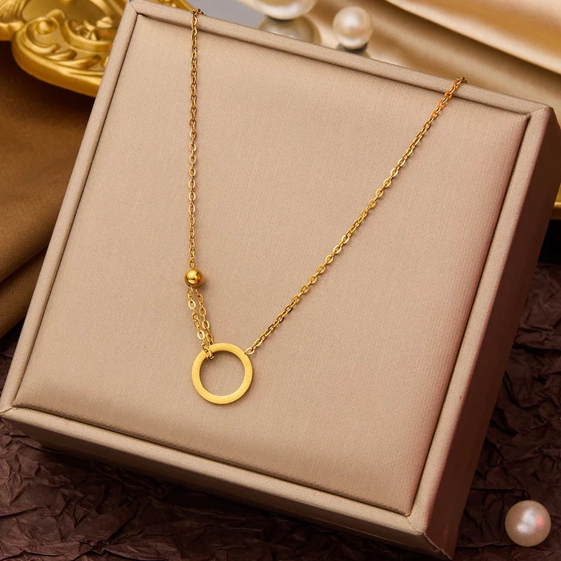 Goldiluxx Elegant Minimalist Geometric Flower Bow Knot Titanium Steel Plating Pendant Necklace