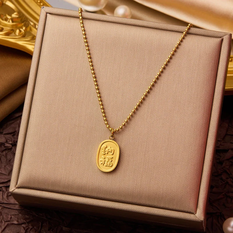 Goldiluxx Elegant Minimalist Geometric Flower Bow Knot Titanium Steel Plating Pendant Necklace
