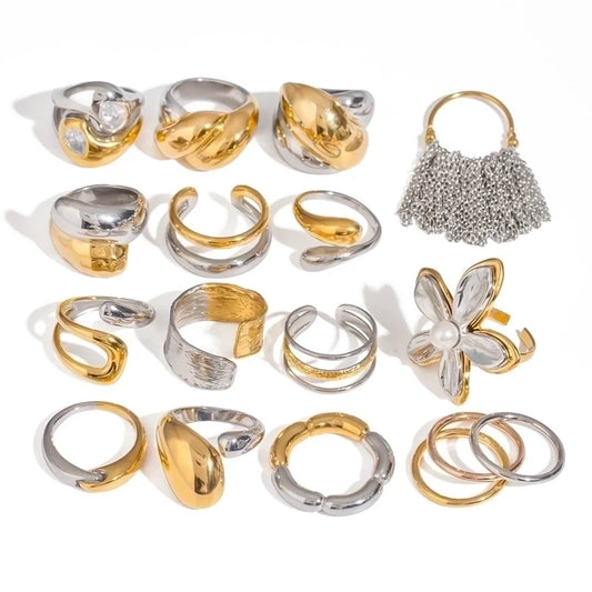 Goldiluxx Glam Minimalist Classic Style Geometric 304 Stainless Steel Plating Open Rings