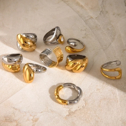 Goldiluxx Glam Minimalist Classic Style Geometric 304 Stainless Steel Plating Open Rings