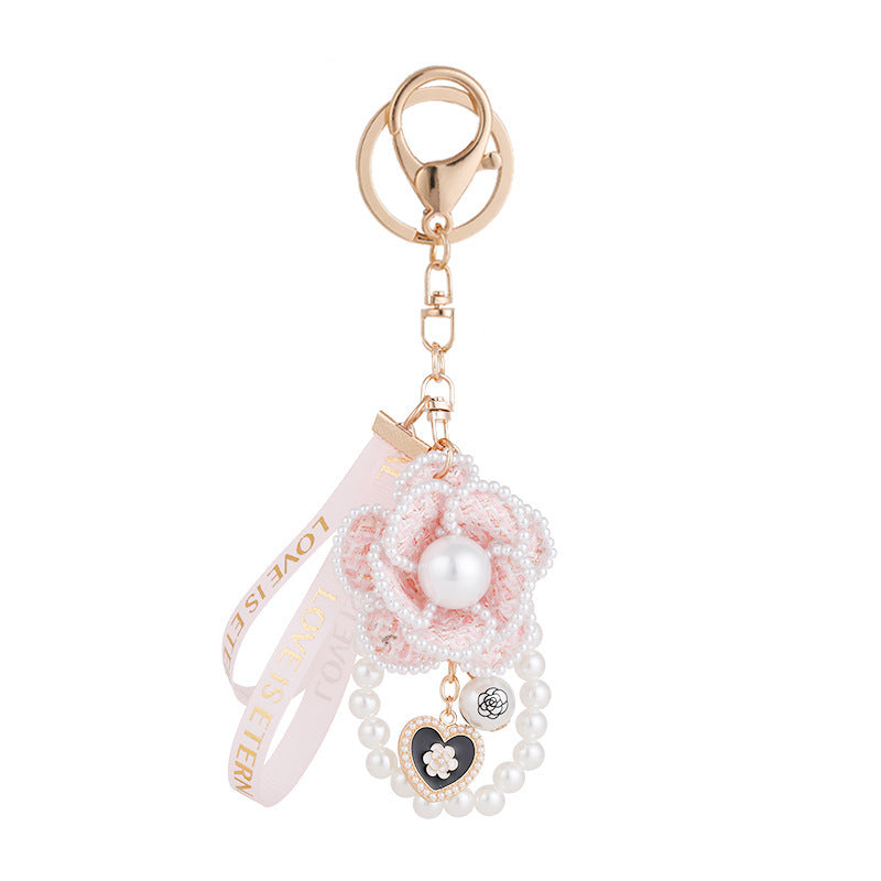 Goldiluxx Camellia Key Chain Ribbon Pearl