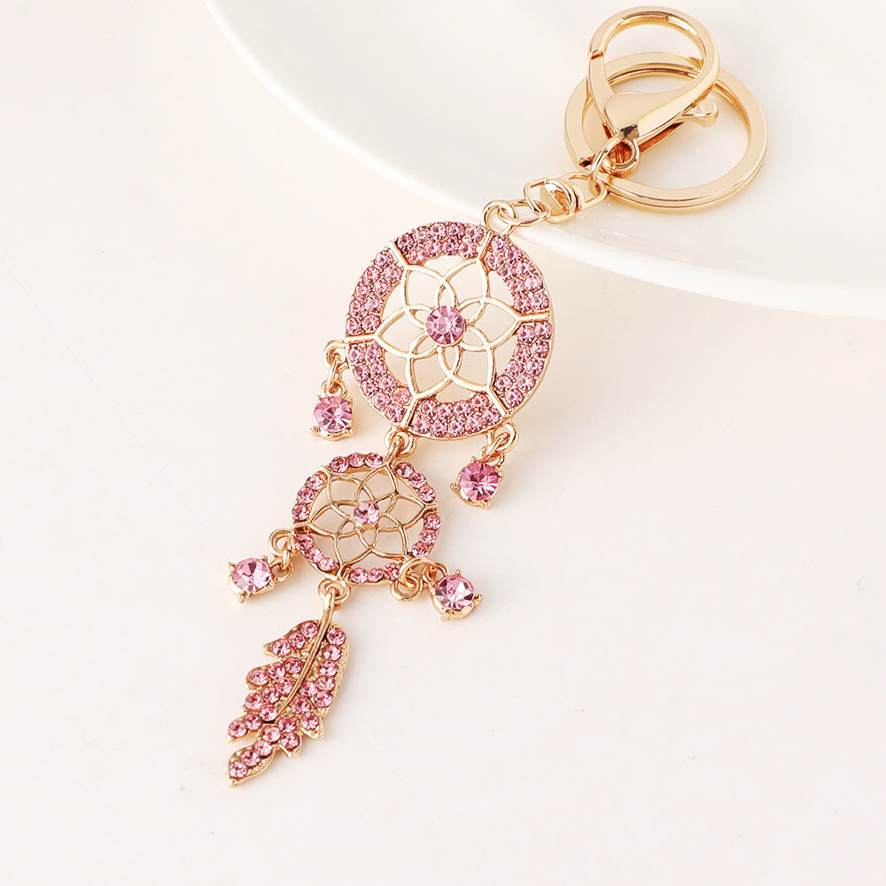 Goldiluxx Creative Diamond Studded Flower Shaped Car Keychain Dream Catcher