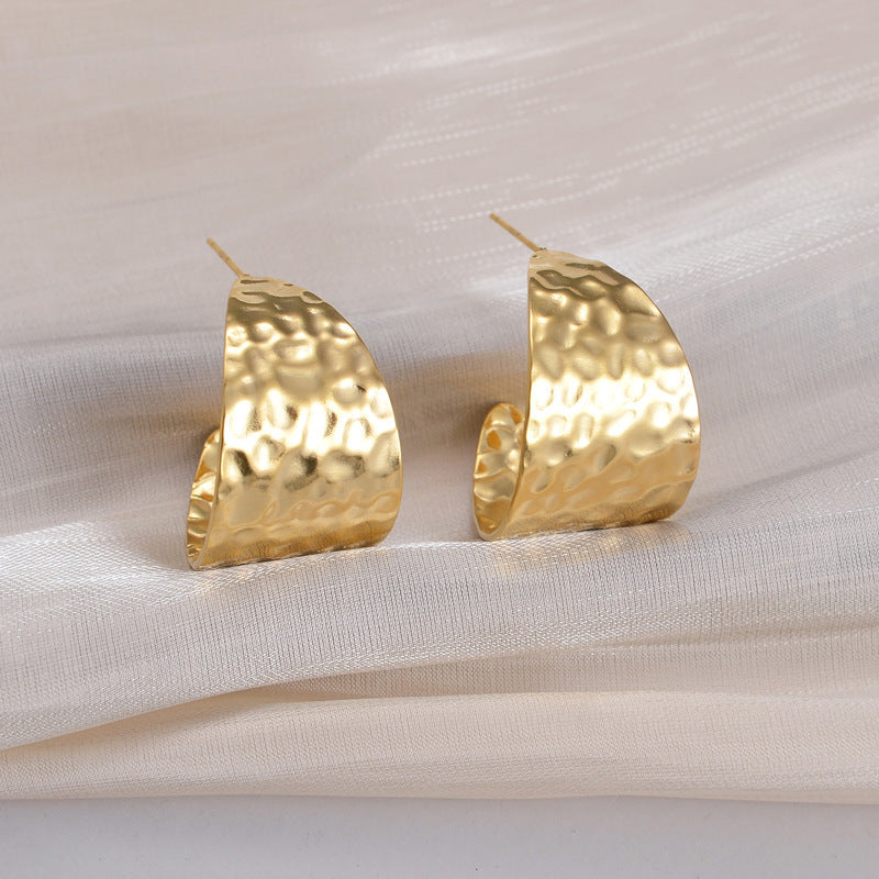 Goldiluxx C-Shaped Irregular Pleated Earrings Women's Retro