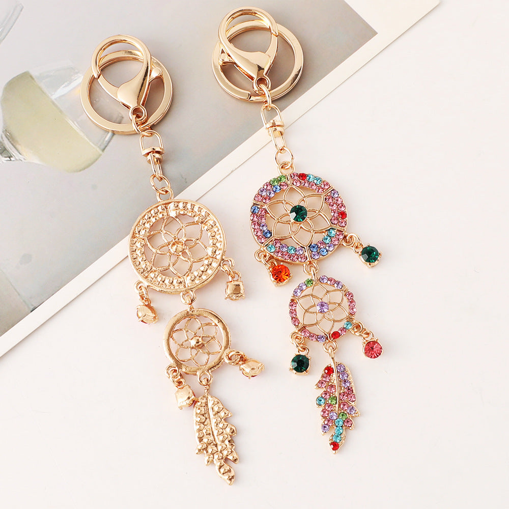 Goldiluxx Creative Diamond Studded Flower Shaped Car Keychain Dream Catcher