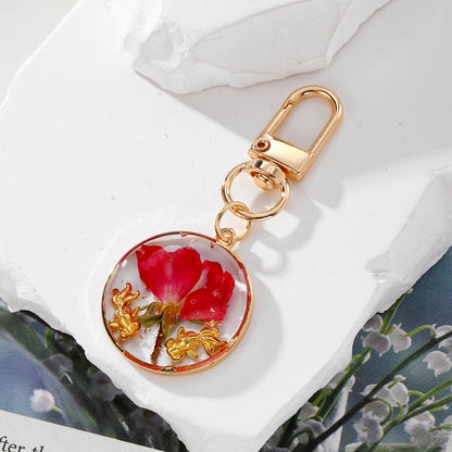 Goldiluxx Gladiolus Dried Flower Keychain Creative Resin