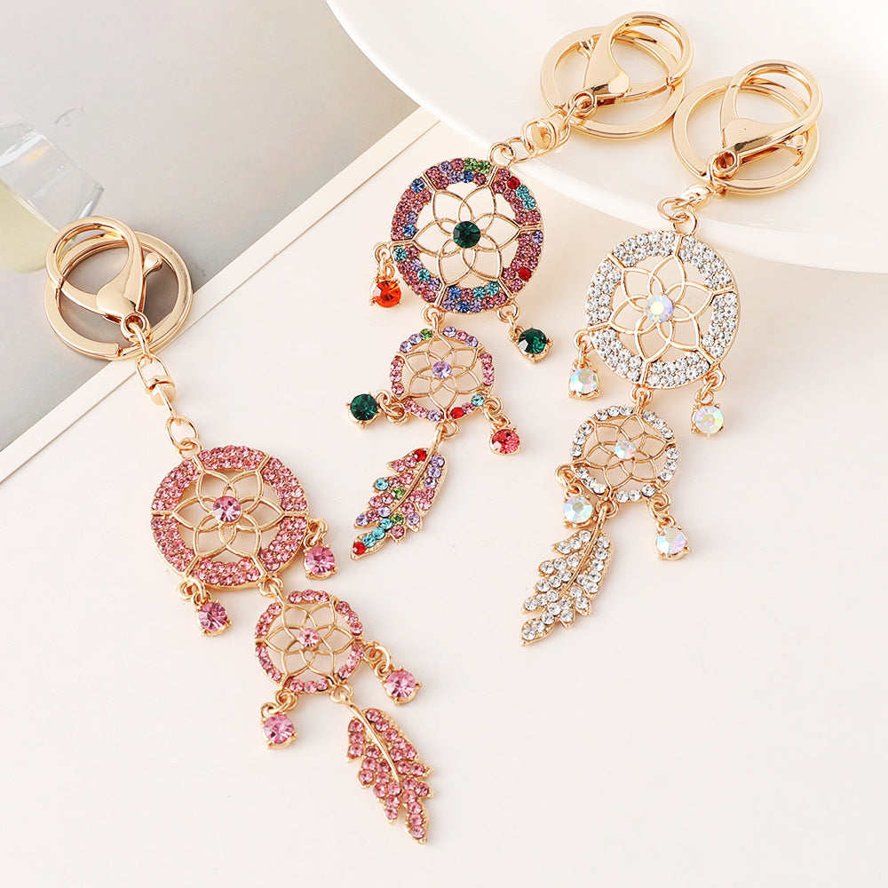 Goldiluxx Creative Diamond Studded Flower Shaped Car Keychain Dream Catcher