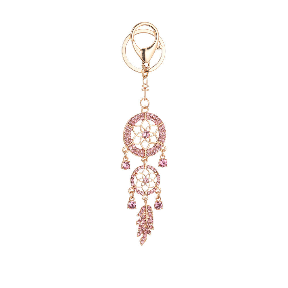 Goldiluxx Creative Diamond Studded Flower Shaped Car Keychain Dream Catcher
