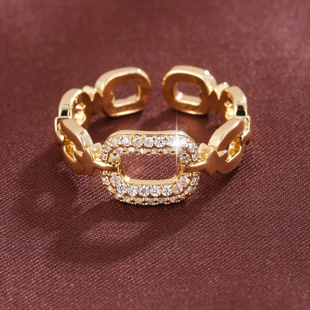 Goldiluxx Chain Buckle Square Adjustable Ring For Women