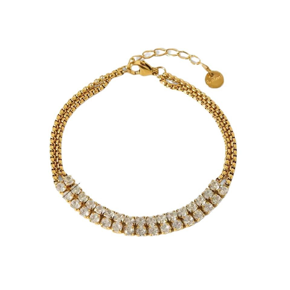 Goldiluxx Full-Crystal Zircon Flower Stainless Steel Bracelet