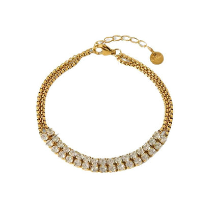 Goldiluxx Full-Crystal Zircon Flower Stainless Steel Bracelet