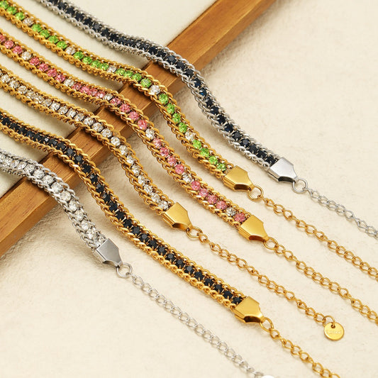 Goldiluxx Single-sided Zircon-studded Chain Pearl Bracelet