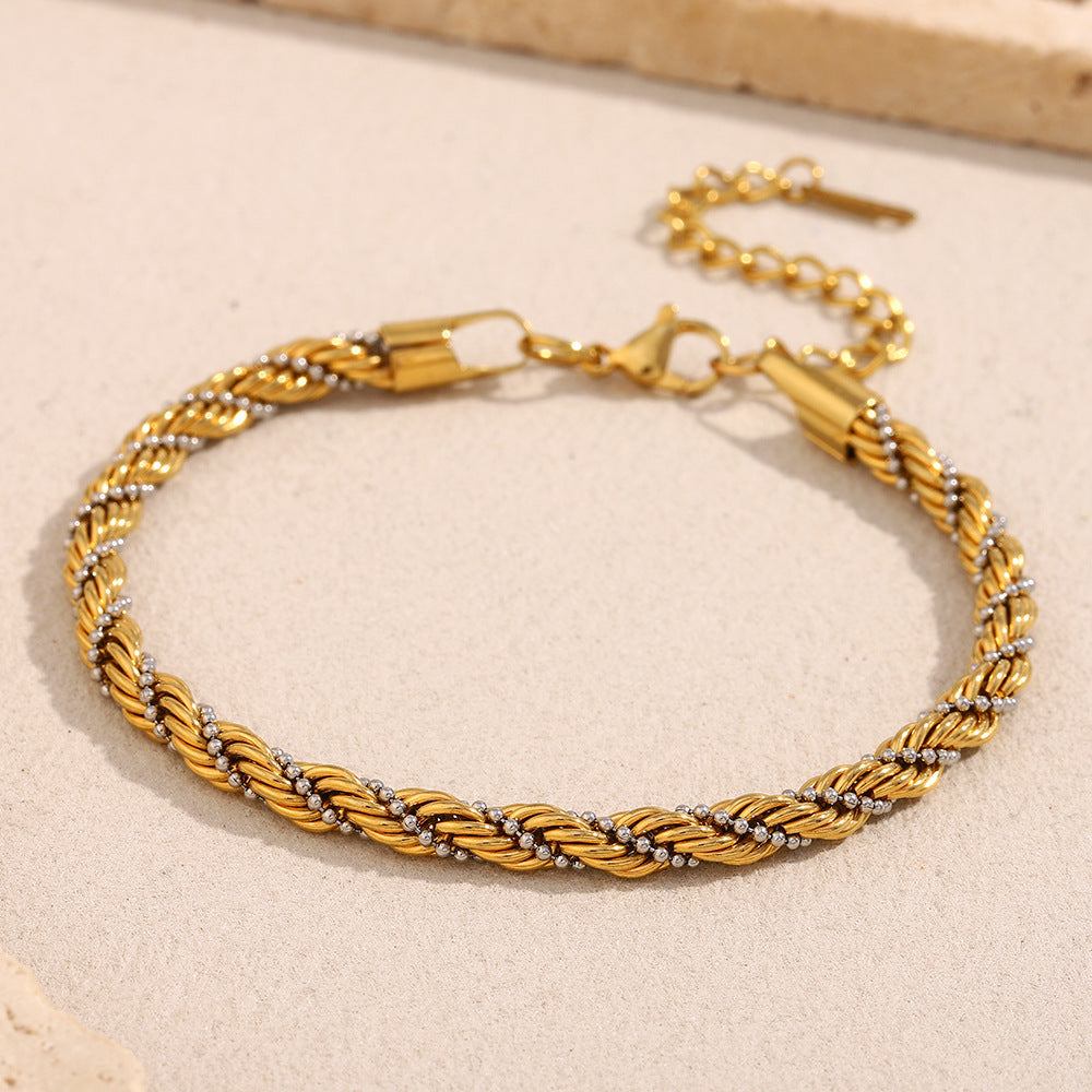 Goldiluxx Retro Aloofness Style Hand Jewelry Stainless Steel 18K Gold Plating Twist Beads Winding Chain