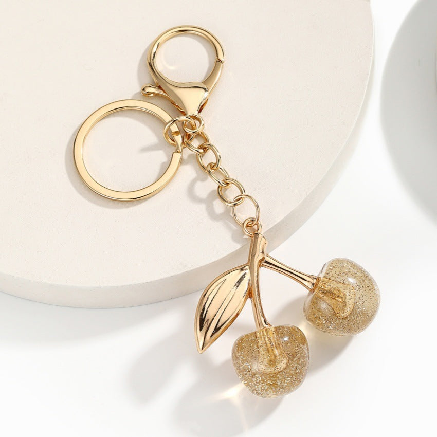Goldiluxx Glitter Transparent Large Cherry Keychain Pendant