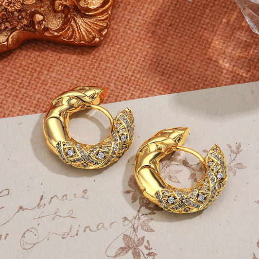 Goldiluxx 18K Gold Vintage Light-Luxury Zircon Earrings