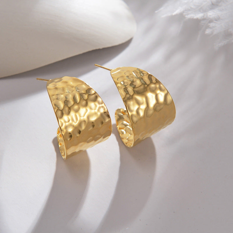 Goldiluxx C-Shaped Irregular Pleated Earrings Women's Retro