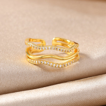 Goldiluxx Minimally Designed Zircon Wave Line Versatile Open Ring