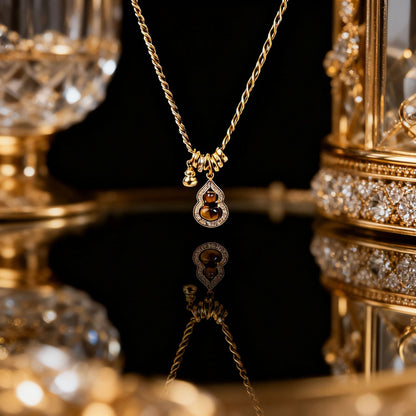 Goldiluxx Natural Tiger Eye Stone Gourd Bead Necklace