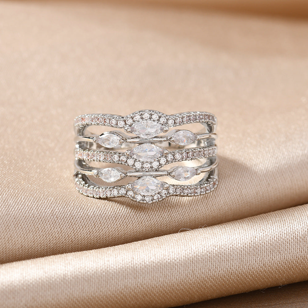 Goldiluxx Minimally Designed Zircon Wave Line Versatile Open Ring