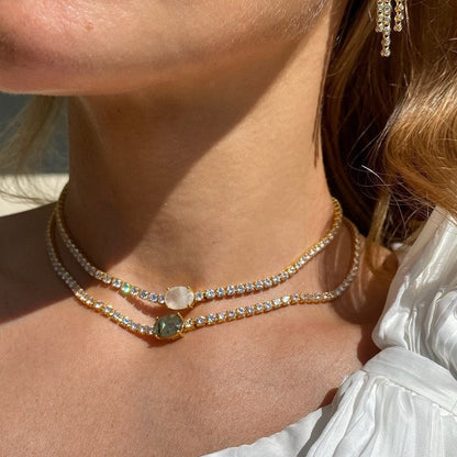 Goldiluxx Irregular Full-zirconia Necklace With 18K Gold Plating For Long-lasting Color