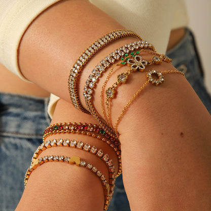 Goldiluxx Full-Crystal Zircon Flower Stainless Steel Bracelet