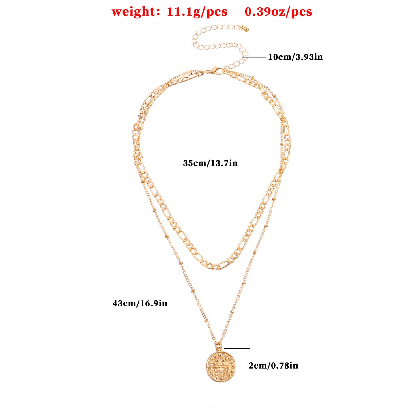 Goldiluxx Ornament Fashion Cross Wafer Trend Female Double Layer Temperament Personality Necklace