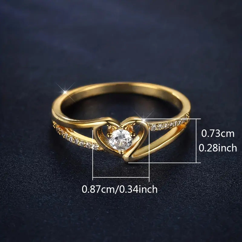 Goldiluxx Womens Heart-Shaped Diamond Ring With Gold And Cubic Zirconia Setting