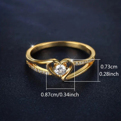 Goldiluxx Womens Heart-Shaped Diamond Ring With Gold And Cubic Zirconia Setting