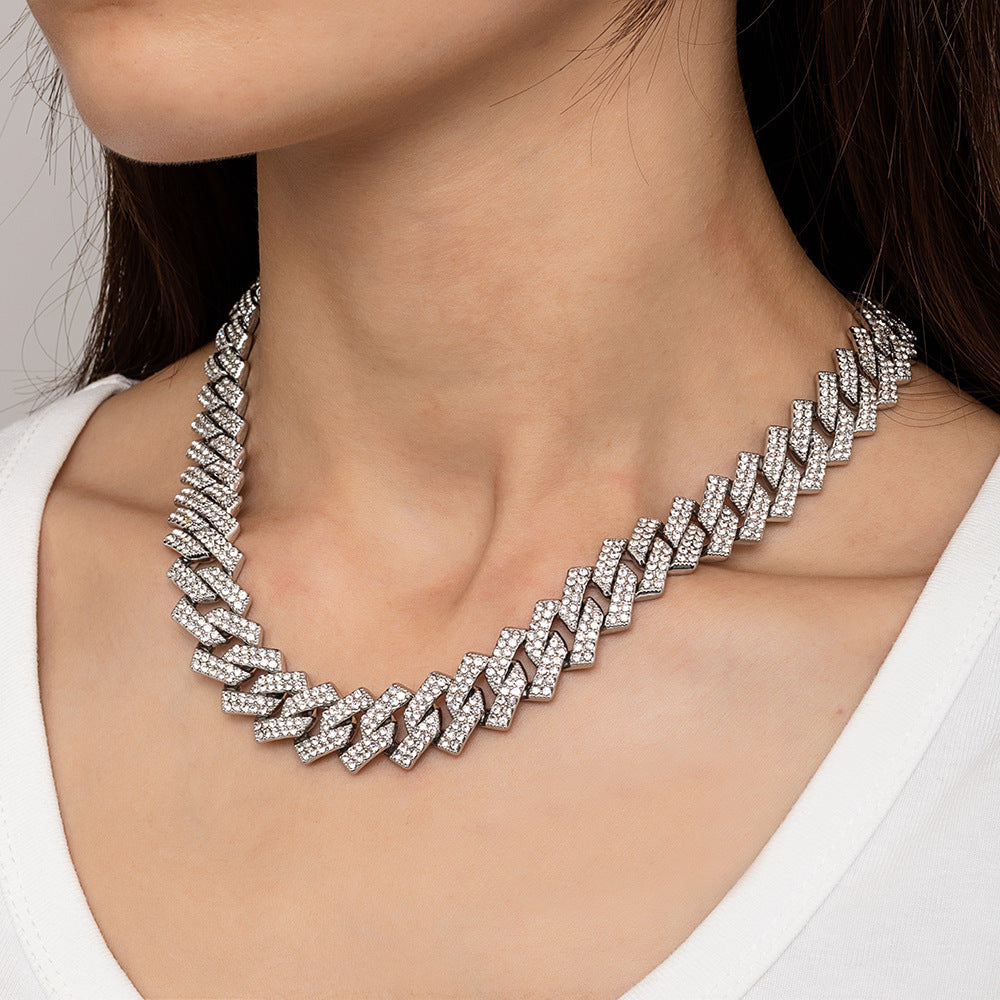 Goldiluxx Bold Exaggerated Gold Full-diamond Titanium Steel Cuban Chain