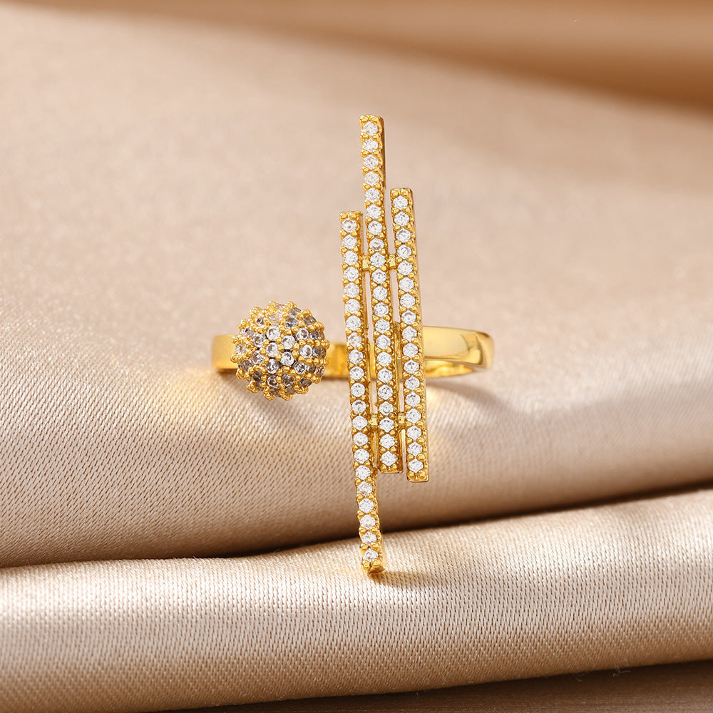 Goldiluxx Minimally Designed Zircon Wave Line Versatile Open Ring