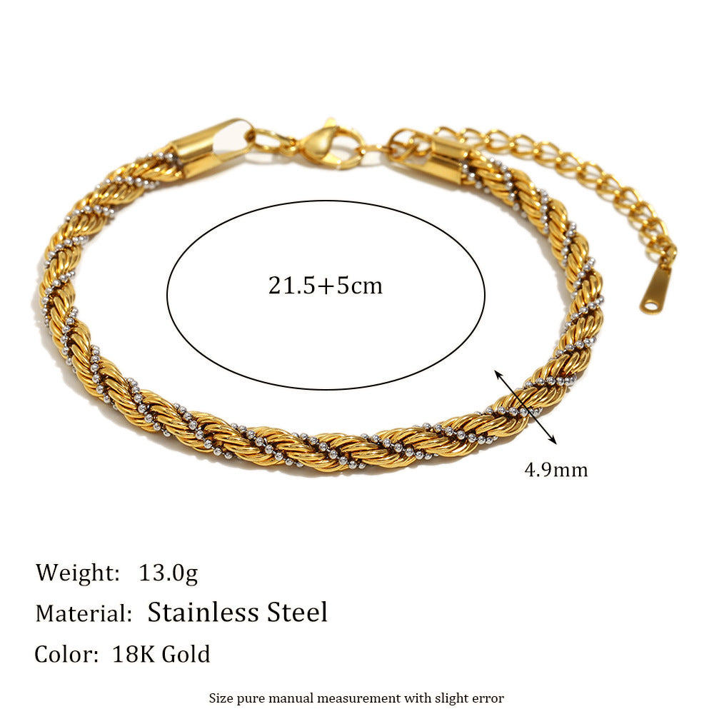 Goldiluxx Retro Aloofness Style Hand Jewelry Stainless Steel 18K Gold Plating Twist Beads Winding Chain