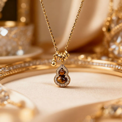 Goldiluxx Natural Tiger Eye Stone Gourd Bead Necklace