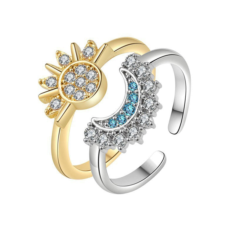 Goldiluxx Sun And Moon Diamond-studded Ring High-grade Temperament