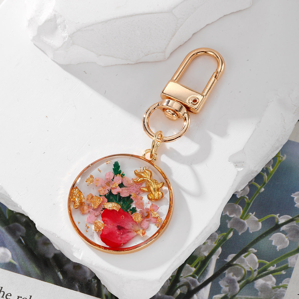 Goldiluxx Gladiolus Dried Flower Keychain Creative Resin