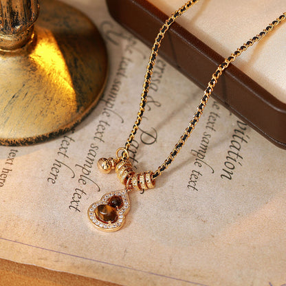 Goldiluxx Natural Tiger Eye Stone Gourd Bead Necklace