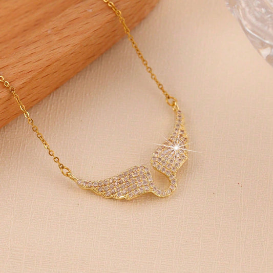 Goldiluxx Full-Diamond Angel Wings Pendant Necklace