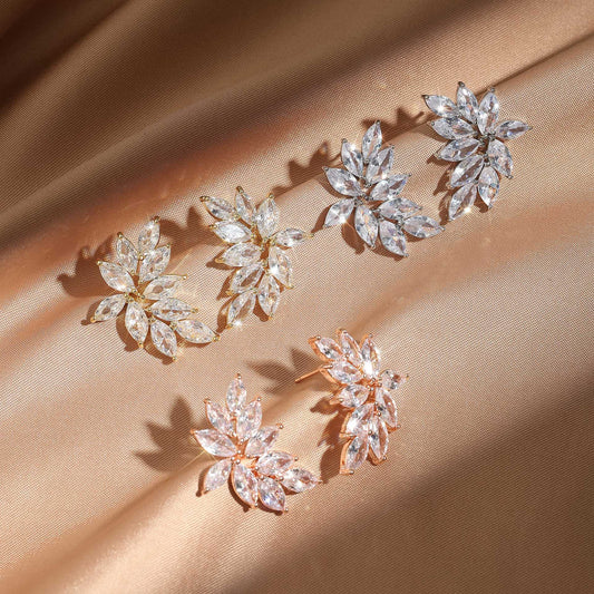 Goldiluxx Diamond-shaped Leaf Earrings With Zircon Accents