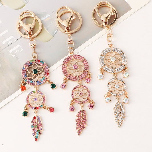 Goldiluxx Creative Diamond Studded Flower Shaped Car Keychain Dream Catcher