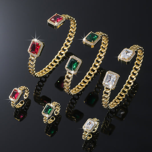 Goldiluxx Square Gemstone HyunA-Style Retro High-End Texture Bracelet