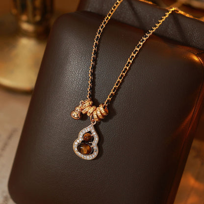 Goldiluxx Natural Tiger Eye Stone Gourd Bead Necklace