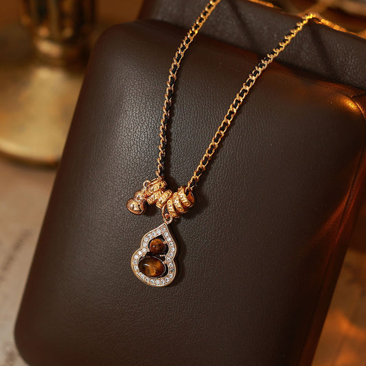 Goldiluxx Natural Tiger Eye Stone Gourd Bead Necklace